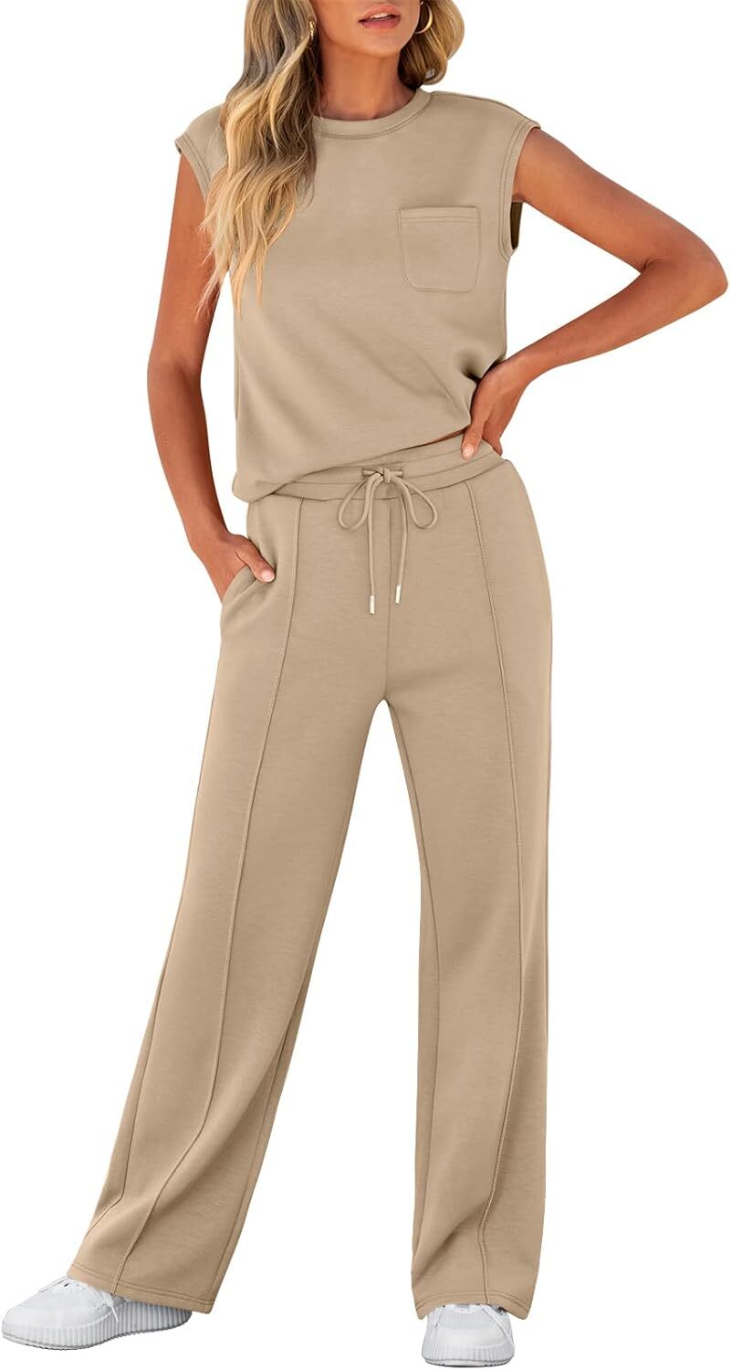🔥Fall Sale🔥Women 2 Piece Set Sleeveless Sweatsuit Tracksuit