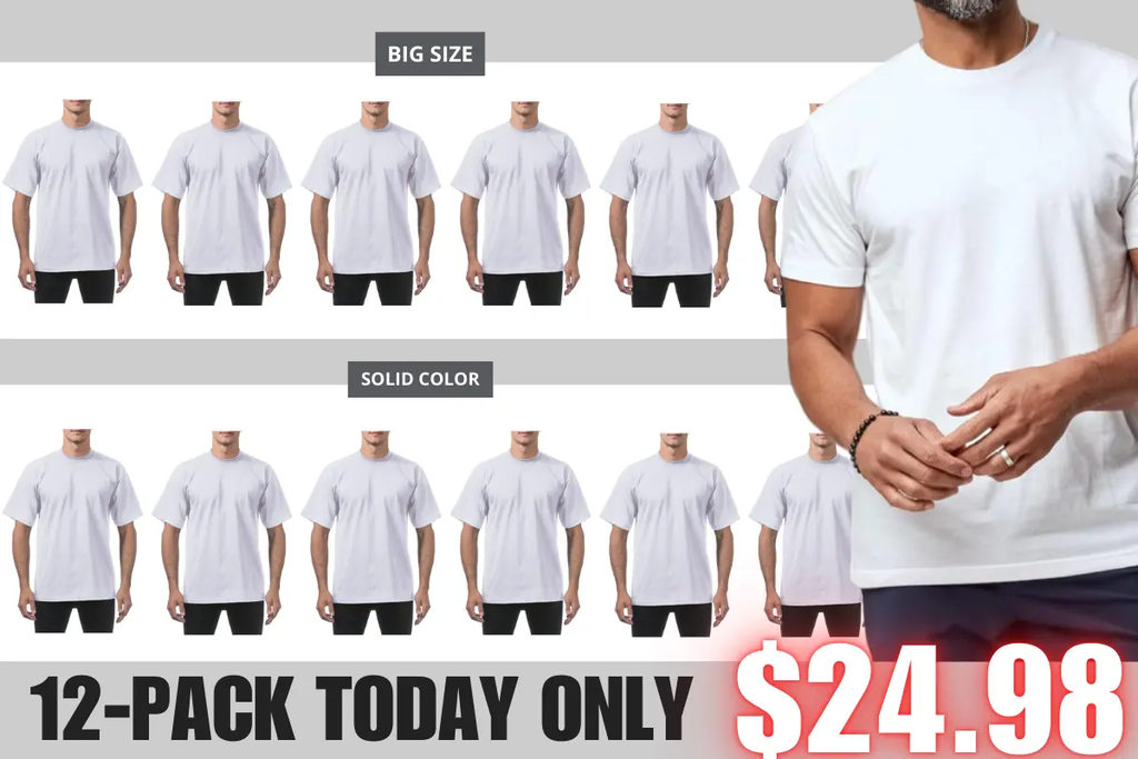 🔥Men's 12-Pack Oversized Heavyweight Cotton Short Sleeve Crew Neck T-shirts