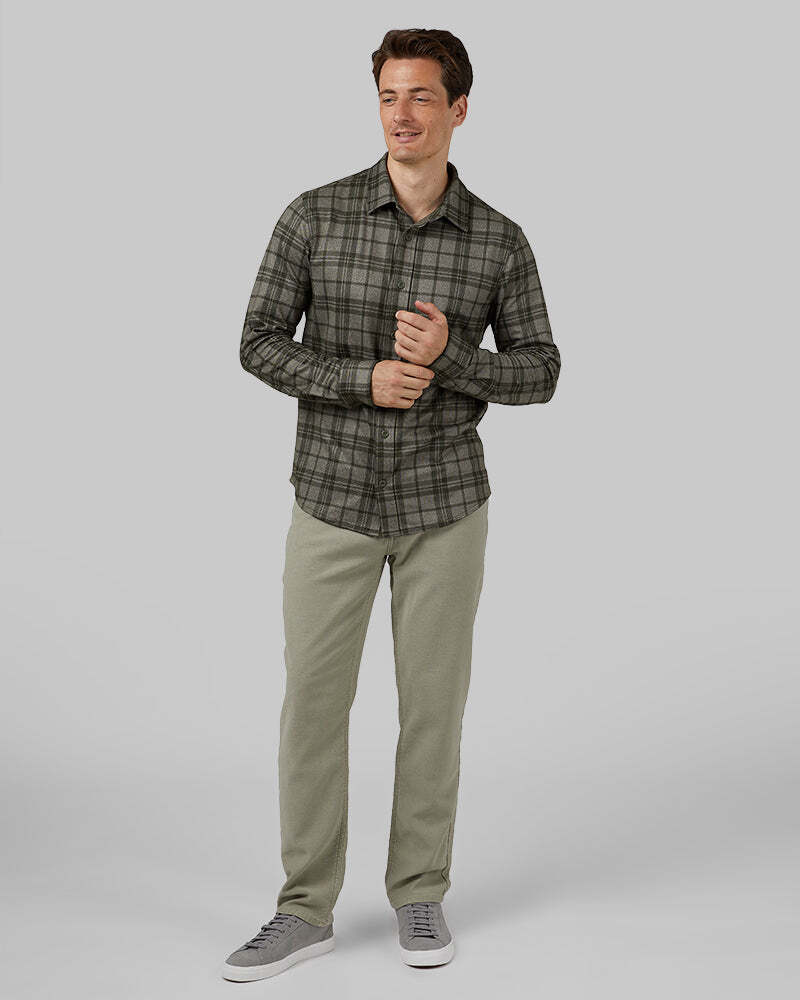 MEN'S SOFT STRETCH KNIT LONG SLEEVE BUTTON-UP