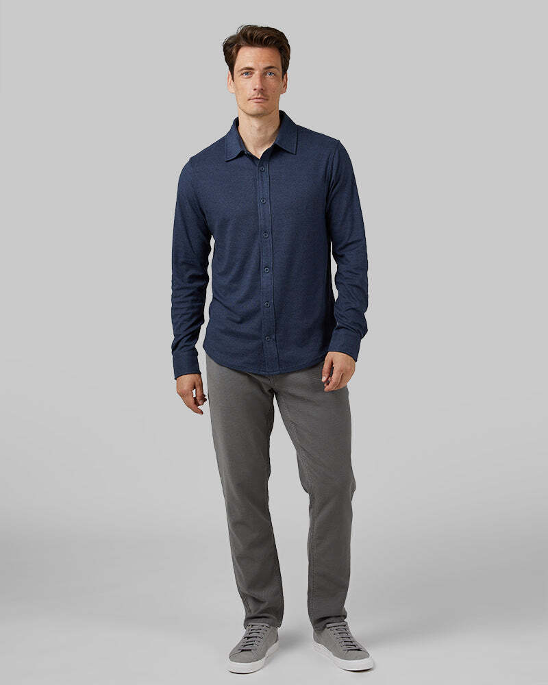MEN'S SOFT STRETCH KNIT LONG SLEEVE BUTTON-UP