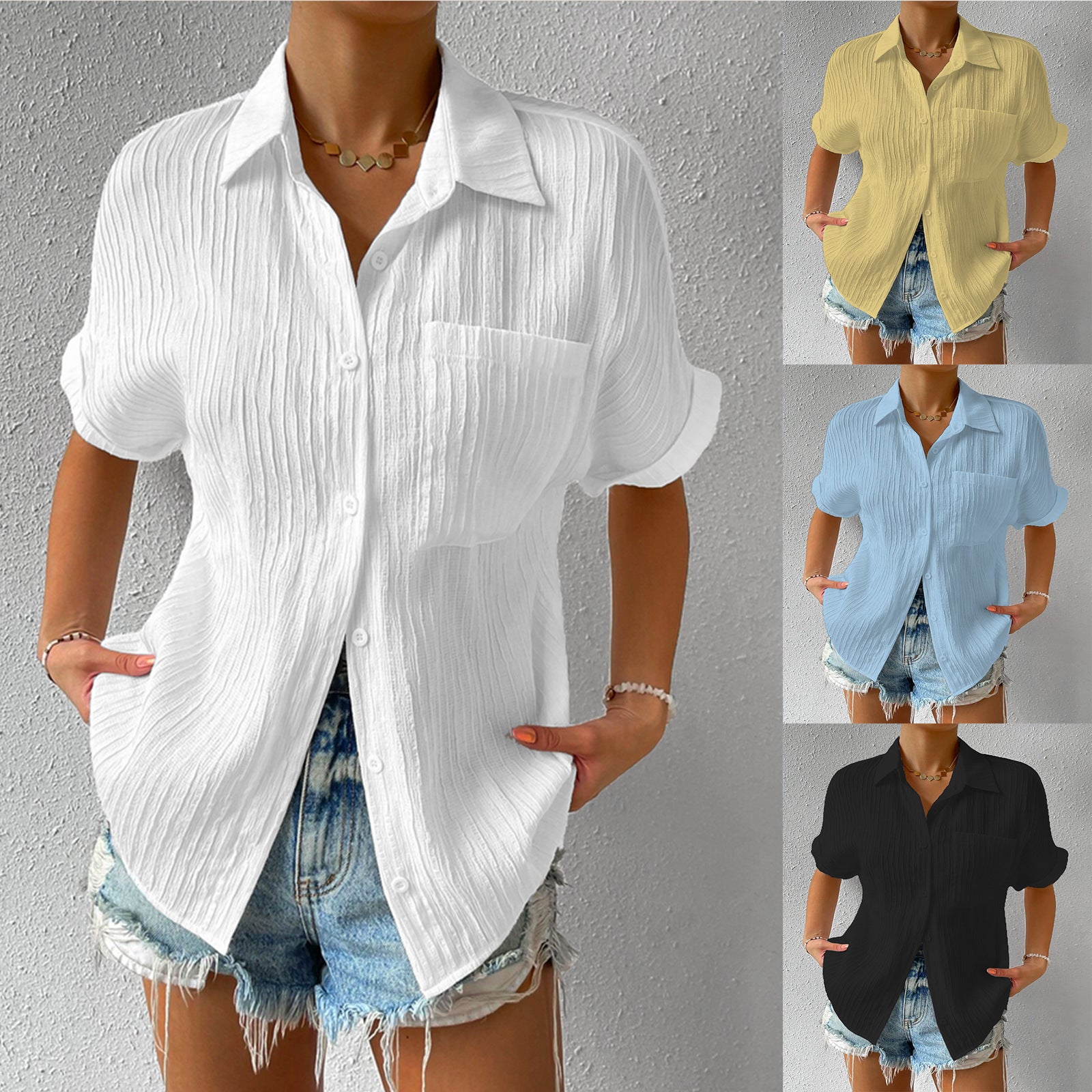 2024 New Shirt Collar Casual Buttoned Loose Blouse