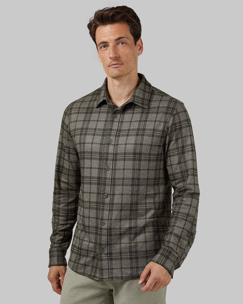 MEN'S SOFT STRETCH KNIT LONG SLEEVE BUTTON-UP