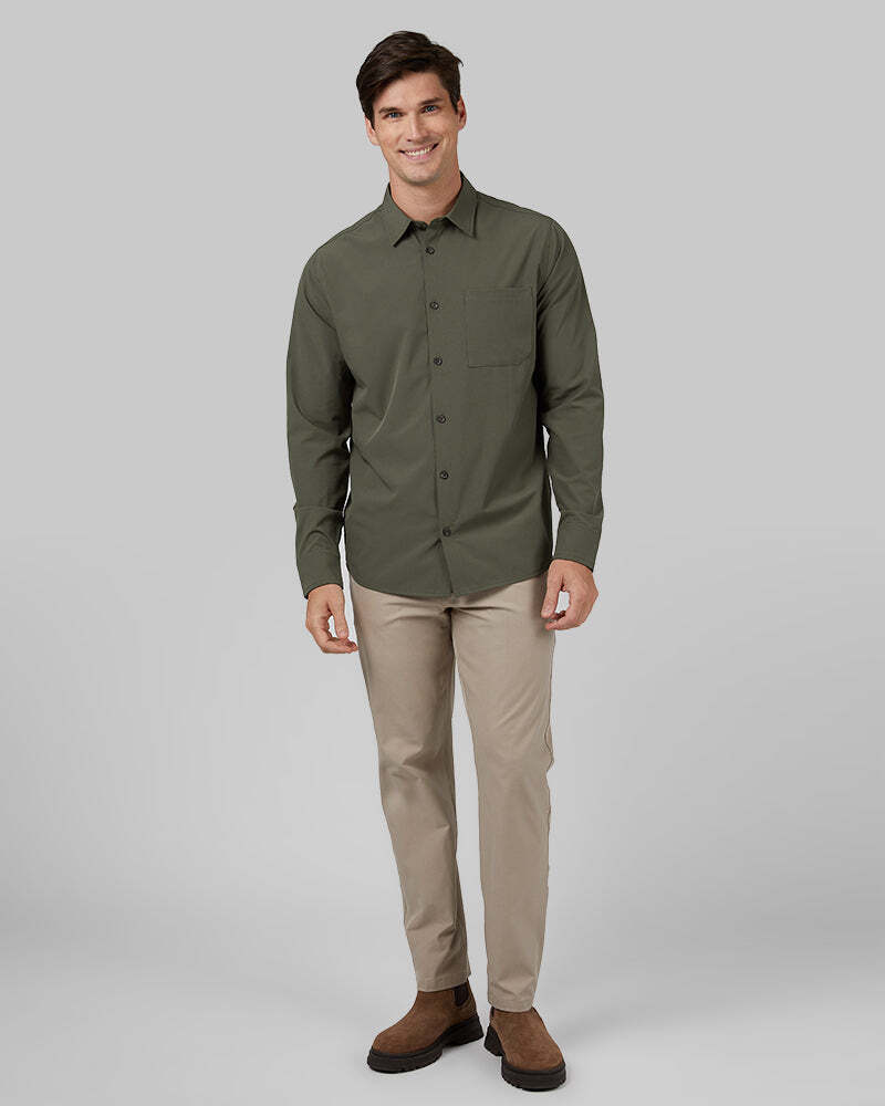 MEN'S STRETCH WOVEN LONG SLEEVE BUTTON-UP