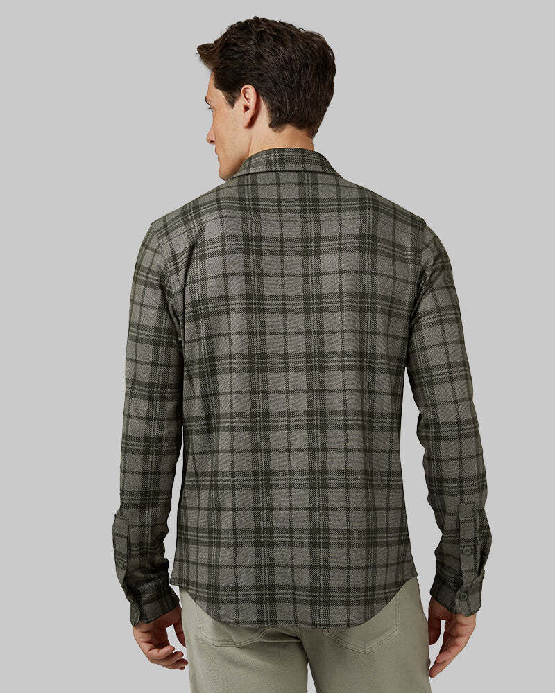 MEN'S SOFT STRETCH KNIT LONG SLEEVE BUTTON-UP