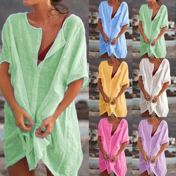 Summer Cotton Loose Short Sleeve Casual Women's Shirt
